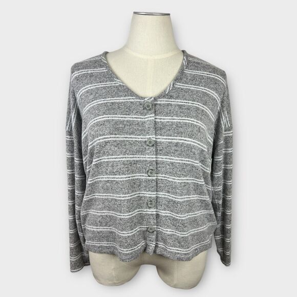 Torrid Super Soft Striped V-Neck Sweater 2X Gray White Pullover Preppy Academia - Picture 3 of 10